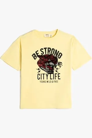 Koton Boys T-Shirt Short Sleeve Crew Neck Tiger Sequined Cotton