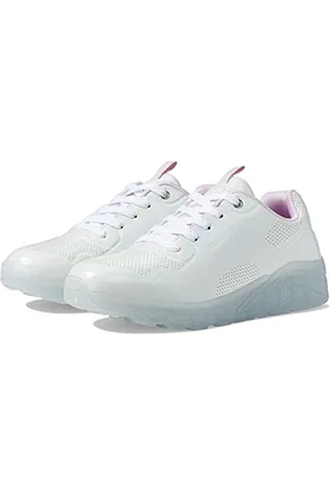Skechers Street Girls Sneaker, White Synthetic/Silver Trim, 43 EU
