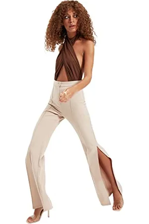 Trendyol Damen Slit Trousers Pants, Greige, 34 EU