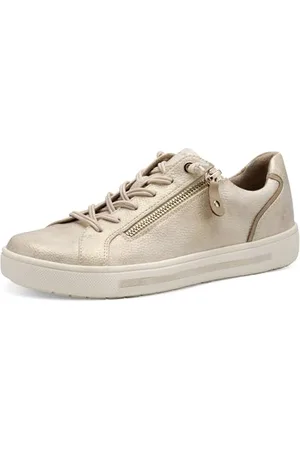 Jana Damen Sneaker flach mit Reißverschluss Vegan, Gold , 42 EU