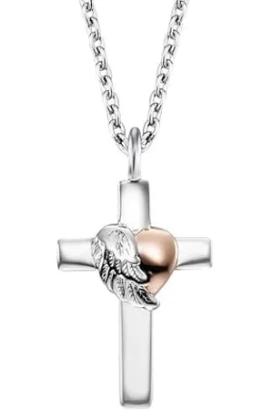 Engelsrufer Damen Halskette aus Sterling Silber mit Kreuz und Herzflügel Anhänger, , verstellbar, Länge 44 cm