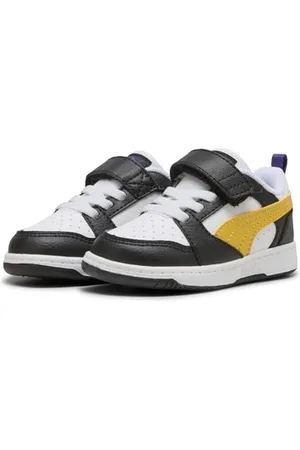 PUMA Unisex Baby Rebound V6 LO AC+ INF Sneaker, Black-Yellow Sizzle White, 21 EU