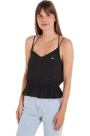 Tommy Hilfiger Damen Top Essential Strappy Top V-Ausschnitt, (Black), S