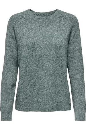 ONLY Damen Basic Strickpullover Einfarbiger Knitted Stretch Sweater Langarm Rundhals Shirt ONLRICA, Farben:Grau-Grün,Größe Damen:38 / M
