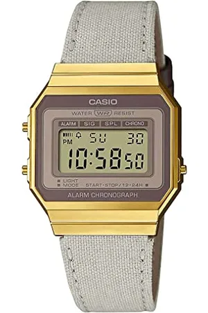 Casio Damen Quartz Armbanduhr, 37.40mm GehäusegröÃŸe mit Clear digital Zifferblatt und Beige Fabric Strap Armband A700WEGL-7AEF