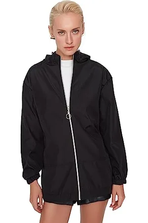 Trendyol Damen Black Hooded Water-repellent Featured Coat, , S EU