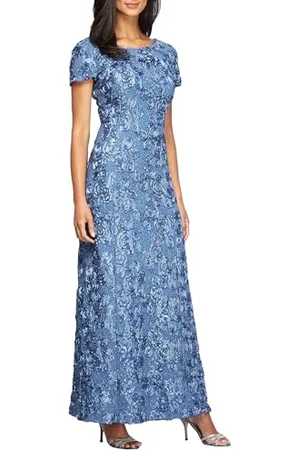 ALEX Damen Long A-Line Rosette Dress Kleid fr besondere Anlsse, Gebürsteter Periwinkel, 42
