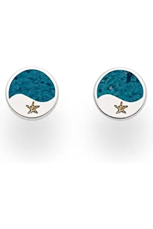 DUR Ohrstecker Welle/Seestern aus 925 Sterling Silber mit Strandsand und blauem Steinsand veredelt, 8 mm, O5268