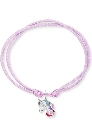 HERZENGEL Mädchen Kinder Armband aus rosa Nylon und einem Einhorn Anhänger aus rosa Emaille - Ösenverschluss - längenverstellbar - nickelfrei