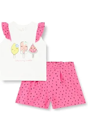 chicco Compleet voor Pasgeboren Meisje met T-shirt en Korte Broek, met Knopen op de Achterkant, met Moderne en Trendy Grafische Prints, van Katoen, Machinewasbaar, 0-24 Maanden, Entworfen in Italien