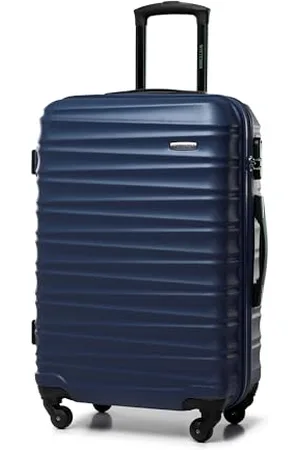 Wittchen Reisekoffer Rollkoffer Trolley Mittlerer Koffer Reisekoffer Hartschale aus ABS Mittelgroßkoffer mit 4 Spinner-Rollen Zahlenschloss Teleskopgriff Groove Line Größe M Marineblau