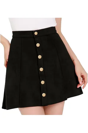 Allegra K Damen Winterrock A-Linie Hohe Taille Wildleder Knopfleiste Minirock Rockabilly Mini Rock XS