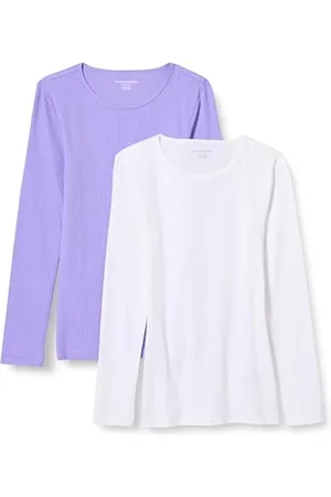 Amazon Damen Schmal geschnittenes Oberteil mit Langen Ärmeln und Rundhalsausschnitt aus Rippstrick (in Übergröße erhältlich), 2er-Pack, , 6XL Große Größen