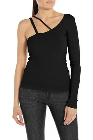 Replay Damen Langarmshirt Asymmetrisches Oberteil, (Schwarz), M