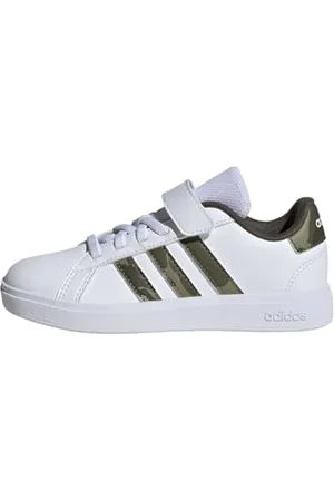 adidas Grand Court 2.0 Shoes Children Tennisschuhe, Cloud White/Olive/Shadow Olive, 31 EU