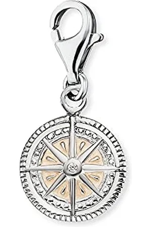 Engelsrufer Damen Charm Anhänger Windrose aus Sterling und Emaille - besetzt mit einem Zirkonia Stein - Karabinerverschluss - nickelfrei