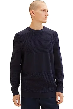 TOM TAILOR Herren 1038212 Crewneck Strickpullover aus Baumwolle, 10668-sky Captain Blue, S