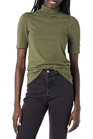 Amazon Damen Rollkragenshirt Mit Drapierten Puffärmeln Aus Baumwollmodal, , XXL