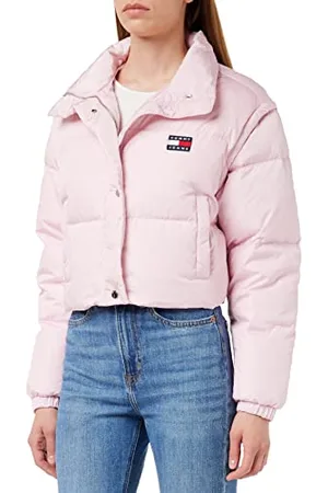 Tommy Hilfiger Damen Wattierte Cropped Fit Puffer-Jacke mit Logo, Pink (French Orchid), L
