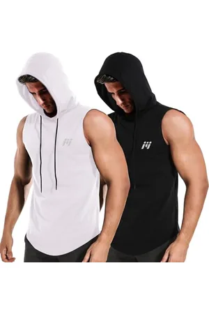 MEETWEE Herren Tank Top, Sportshirt mit Kapuze Ärmelloses Muskelshirts Fitness Sleeveless Shirt Atmungsaktiv Laufshirt Achselshirts Hoodie für Gym Running Training