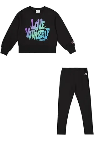 Champion Mädchen Legacy Script Shop G (405043) -Ultra-Light Soft Compact Powerblend Fleece Crewneck & Leggings Anzug, , 5-6 Years