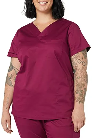 Amazon Damen Klassisch geschnittenes Scrub-Top mit V-Ausschnitt und kurzen Ärmeln (erhältlich in Übergrößen), , S