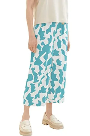 TOM TAILOR Damen 1036866 Culotte Hose, 32146-Petrol Big Abstract Design, 38 / 26L