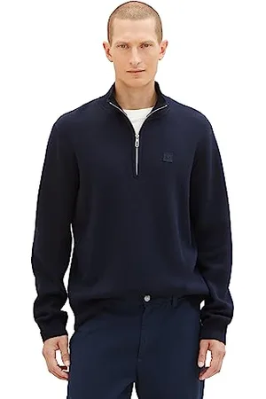TOM TAILOR Herren 1038197 Troyer Strickpullover, 10668-sky Captain Blue, XL