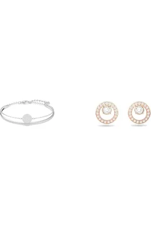 Swarovski Ginger Armreif, Weiss, Rhodiniert & Creativity Ohrstecker, Rund, Weiss, Roségold-Legierungsschicht