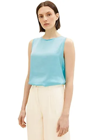 TOM TAILOR Damen 1036797 Basic Top im Material-Mix, 26007-Teal Radiance, L