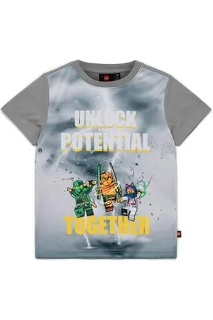 KABOOKI Lego Ninjago T-Shirt für Kinder | Kurzarm | T-Shirt für Jungen | 100% weicher Baumwolle |104 | Hellgrau