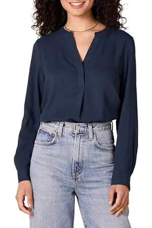 Amazon Damen Langärmlige Popover-Bluse aus Georgette mit lockerer Passform, , S