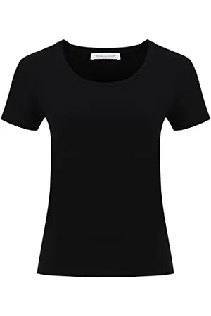 Tamaris Damen Slim T-Shirt mit tiefem Nackenausschnitt ALBA Schwarz M