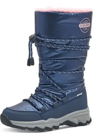 QS by s.Oliver Mädchen Winterstiefel ohne Absatz Gefüttert Wasserabweisend, Blau ( .), 34 EU