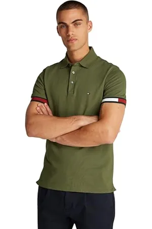 Tommy Hilfiger Herren Poloshirt Kurzarm Flag Cuff Slim Fit, Grün (Army Green), L