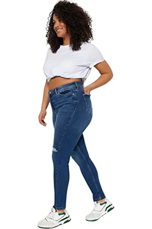 Trendyol Damen Gerade Hohe Taille Plus-Size-Jeans Jeans, , 48 Große Größen EU