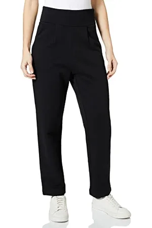 Moschino Womens Cotton Fleece Trousers with golden Love Patch on Back Waist Belt Casual Pants, Black, 40