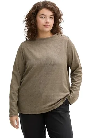TOM TAILOR Damen Plussize Sweatshirt mit Knopfleiste, , 48