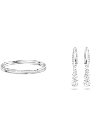 Swarovski Twist Armreif, , Rhodiniert & Attract Trilogy Ohrringe, , Rhodiniert