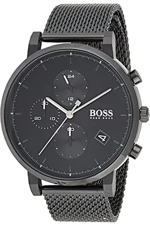 HUGO BOSS Chronograph Quarz Uhr für Herren mit Schwarzes Edelstahl-Mesh-Gliederarmband - 1513813