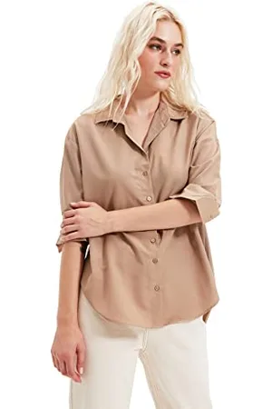 Trendyol Damen Loss Fit Shirt, Mink, 34 EU