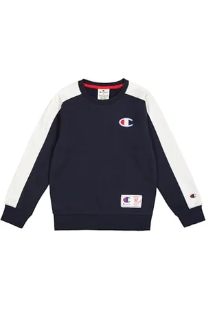 Champion Legacy Retro Sport B (306850) – Ultraleichtes, weiches, kompaktes Fleece-Sweatshirt mit Rundhalsausschnitt, Marineblau/Weiß (NNY/WHT), 9–10 Jahre (M), Jungen FW24