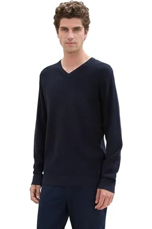 TOM TAILOR Herren 1044444 Basic Strickpullover mit V-Ausschnitt, 13160-Knitted Navy Melange, XX-Large