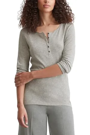 Marc O’ Polo Marc OߴPolo Damen Langarmshirt aus Bio-Baumwolle mit Knopfleiste, Grau (Soft Stone Melange), M