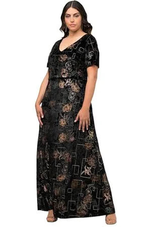 Ulla Popken Damen, große Größen, Abendkleid aus Samt mit Foilprint