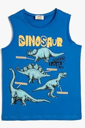 Koton Boys Tank Top Dinosaur Printed Sleeveless Crew Neck Cotton