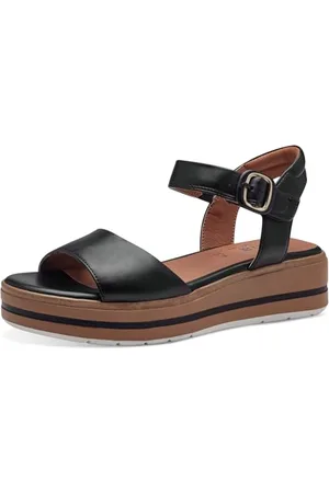 Jana Damen Sandalen mit Keilabsatz mit Klettverschluss Vegan, (Black), 36 EU