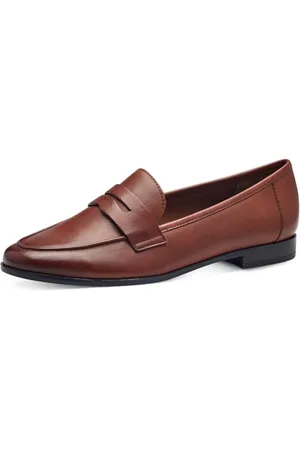 Marco Tozzi Damen Loafer ohne Absatz aus Leder Flach, Braun , 36 EU