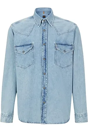 HUGO BOSS Herren Lebop Relaxed-Fit Hemd aus reinem Baumwoll-Denim Hellblau XL