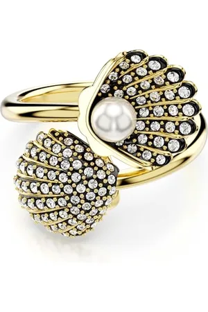 Swarovski Idyllia Ring, Weißer, Rhodinierter Damenring im Muschel-Design und mit Brillanten Kristallen und einer Kristallperle